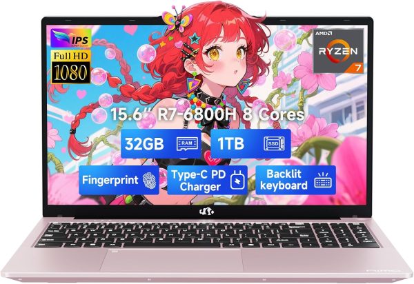 NIMO 15.6" IPS FHD-Gaming-Laptop, 8 Cores AMD Ryzen 7 6800H 32GB DDR5 RAM 1TB SSD (Beat i7-12700H, Up to 4.7GHz) AMD Radeon 680M GPU-Computer with 100W Type-C Backlit Keyboard, Fingerprint
