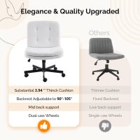 VINGLI Swivel Armless Criss Cross Chair with Dual-Use Wheels,Adjustable Height Cross-Legged Office Desk Chair, Vanity Chair, Rolling Computer Chair for Home,Teddy Fleece Beige - Image 6
