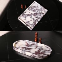 Real Luxurious Natural Marble Vanity Tray Genuine Marble Storage Tray for Home Decor Stone Tray for Bathroom/Kitchen/Vanity/Dresser Non-Resin/Non-Ceramic/Viola Oval Set - Image 7