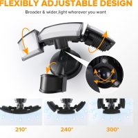 LUTEC 72W 7500LM LED Security Lights Motion Sensor Light Outdoor, 5000K Daylight, IP65 Waterproof, Dusk to Dawn, 3-Head Motion Detected Flood Light for Garage, Yard, Porch(Black) - Image 7