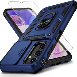 for Samsung Galaxy A13 5G Case, Galaxy A13 5G Phone Case,Slide Camera Cover HD Screen Protector Military Grade Magnetic Ring Holder Shockproof Kickstand Protective Case, Navy Blue