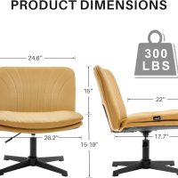 Redlife Leather Swivel Desk Chair Cross Legged Office Chair Wide Accent Chairs Height Adjustable Criss Cross Chairs, Wrapped Double Cushion, for Living Room Bedroom Reading Room (Brown) - Image 2