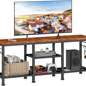 Furologee TV Stand for TVs up to 55 Inch, Entertainment Center with Open Storage Shelves, Media Console Table with Soundbar Shelf for Living Room, Bedroom, Rustic Brown