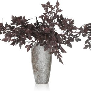Lyrow 3 Pack Artificial Cimicifuga Plant Leaf Spray Faux Plum Cimicifuga Ramosa Leaf Branch Faux Fall Spray Silk Plants for Home Vase Wedding Garden Farmhouse Table Mantel Decor (32 Inches)