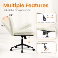 NEO CHAIR Criss Cross Chair with Wheels Armless Cross Legged Office Desk Wide Comfy Vanity Makeup Chair Adjustable Swivel Rolling Computer for Home Office PU Leather (Beige) - Image 5