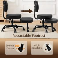 Cross Legged Office Chair with Wheels, Criss Cross Desk Chair with Leg Rest, Meditation Chair Yoga, 360°Rotating Footrest Kneeling Chair, Adjustable ADHD Chair Black - Image 5
