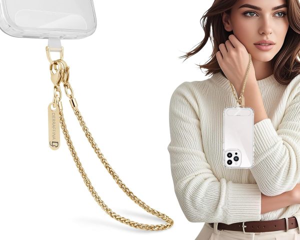 Phone Chain Wristlet Detachable Phone Strap Wrist with 1*Wrist Strap & 2* Tether Tabs for iPhone and Smartphones Gold