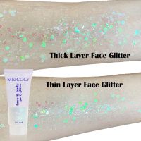 MEICOLY Clear White Body Glitter,Mardi Gras Face Glitter Makeup for Kids Women,Face Glitter for Running,Sparkly Chunky Hair Glitter,Singer Concert Festival Rave Accessories,Mermaid Glitter Face Paint - Image 6