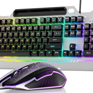 AULA Keyboard, T102 104 Keys Gaming Keyboard and Mouse Combo with RGB Backlit Number Pad, All-Metal Panel Waterproof Light Up PC Keyboard, USB Wired Computer Keyboards Gaming for MAC Xbox PC Gamer