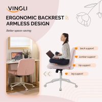VINGLI Criss Cross Legged Chair,Wide Comfy Office Desk Chair,Dual-Use with/no Wheels Computer Task Chair,Swivel Armless Vanity Boucle Chair for Study,Make Up,Home Office,Teddy Fleece,Pink - Image 7