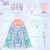 Meland Princess Dress Up for Girls 3-8, 11Pcs Mermaid Cape with Crown, Dress Up Clothes Birthday Gift Toys for Girls Toddlers - Image 7