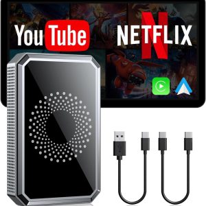 LAMTTO 3-in-1 Magic AI Box Video Player for Streaming Netflix/YouTube/TikTok on Car Screen Wireless Carplay Adapter Dongle with USB Drive for OEM Wired Apple Car Play Cars