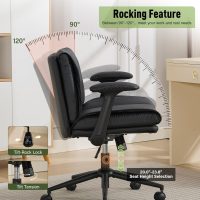 Criss Cross Chair with Flip-Up Armrests Leather, Cross Legged Office Chair on Wheels, Comfy Swivel Chair with Wide Seat for Home Office, Vanity, Accent, Ergonomic Desk Chair Adjustable, Black - Image 3