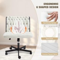 Criss Cross Legged Chair with Wheels,Modern Chenille Armless Office Desk Chair with Wide Seat,Swivel & Adjustable Height, 90-135°Reclining Ergonomic Task Chair for Home,Office (Chenille, Beige) - Image 5