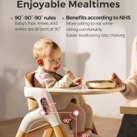 Momcozy DinerPal Wooden High Chair for Babies, Toddlers & Adults Up to 308 Lbs, Convertible Baby Highchair with Food-Grade Tray, Dishwasher-Safe, Adjustable & Ergonomic, Natural Wood - Image 8