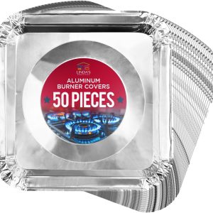 Gas Stove Burner Liners (50 Pack) - Disposable Aluminium Foil Covers, 8.5” Heat-Resistant Protector, Fits Gas or Electric Ranges, Thick Foil for Mess-Free Cooking, Perfect Stove Cover for Kitchen