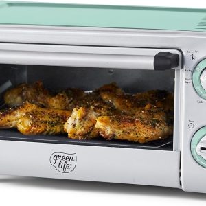 GreenLife Countertop Toaster Oven Air Fryer Stainless Steel, Healthy Ceramic Nonstick, PFAS and PFOA-Free, Tray & Basket, Bake, Broil, Reheat, Adjustable Temp & Time Control, Auto Shutoff, Turquoise