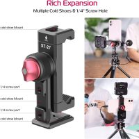 Metal Phone Tripod Mount 3 Cold Shoes & Arca Port, 360° Smartphone Tripod Adapter for iPhone Samsung Cell Phone Stand Holder for Desktop Video Live Streaming Vlogging Rig - Image 3