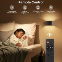 FULEN Motion Sensor Wall Light with Remote Control 3 Colors Wireless Wall Lamp LED Indoor Up and Down Wall Sconce 5000mAh Rechargeable Battery Powered Wall Lamps Brightness Adjustable, Black 2 Pack - Image 5