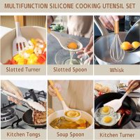 Umite Chef Kitchen Cooking Utensils Set, 33 pcs Non-Stick Silicone Cooking Kitchen Utensils Spatula Set with Holder, Wooden Handle Silicone Kitchen Gadgets Utensil Set (Khaki) - Image 3