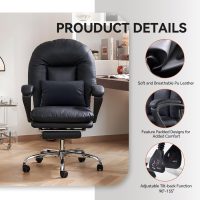 EMIAH Ergonomic Office Chair with Foot Rest Criss Cross Chair with Wheels Reclining Executive Office Chair Mid Back PU Leather Swivel Computer Chairs Lumbar Support for Home Office (Black) - Image 5