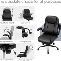 NEO CHAIR Ergonomic Office Desk Gaming Computer Chair Executive High Back Support Flip-up Arms Adjustable Height Swivel Rolling Wheels Comfy PU Leather for Home (Black) - Image 7