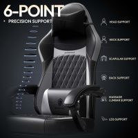 Dowinx Gaming Chair with Pocket Spring Cushion, Ergonomic Computer Chair with Massage Lumbar and Footrest for Adults, High Back Game Chair Leather for Office Gaming 300LBS, Grey New - Image 6