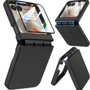 for Motorola Razr 2024/2025 Case, for Moto Razr 2025/2024 Phone Case [Screen Protector][Hinge Protection] – Dual-Layer Slim Cover with Soft TPU & Hard PC, Anti-Scratch Shockproof Cover - Black