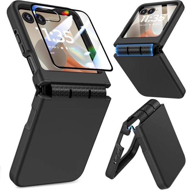 for Motorola Razr 2024/2025 Case, for Moto Razr 2025/2024 Phone Case [Screen Protector][Hinge Protection] – Dual-Layer Slim Cover with Soft TPU & Hard PC, Anti-Scratch Shockproof Cover - Black