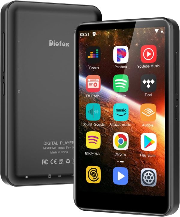 80GB MP3 Player with Bluetooth and WiFi, 4-inch Touch Screen mp3 Players with Bluetooth ， with Spotify, SpotifyKids, Audible, Andora, Amazon Player, MP4&MP3 Player up to 1TB (Black)