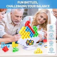 48PCS Stack Game for Adult & Kids, Tetra Board Tower Games for Family Travel Party, 2 Players Balance Stacking Toy, Team Toys Building Block - Image 5
