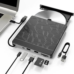 External Blu-ray Drive, 5-in-1 USB 3.0 & Type-C BD Reader, DVD/CD Burner with Dual USB-A Ports, SD/TF Slots – Portable Blu-ray Player for Laptop PC, Windows/Linux/Mac OS Compatible (5 in 1)