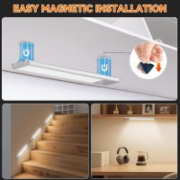 Under Cabinet Lighting Wireless, Rechargeable Motion Sensor Light Indoor, 3 Color Dimmable Closet Light Battery Operated with LED Power Display, Magnetic Under Counter Lights for Kitchen, Home (3Pack) - Image 6
