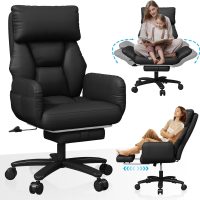 Cross Legged Office Chair with Arms, Criss Cross Desk Chair, High Bcak Big and Tall Office Chair with Foot Rest, Reversible Armrests & Wide Seat Reclining Desk Chair, Black - Image 3