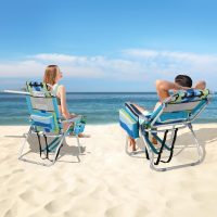 VINGLI Tall Beach Chair 2 Pack Lightweight, Backpack Beach Chair for Adults with 5-Position, Cooler Bag, Cup Holders, Towel Bar, Lightweight Folding Beach Camping Chairs （Blue/Green-16 - Image 2