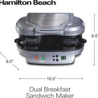 Hamilton Beach Dual Breakfast Sandwich Maker with Timer, Ready in 5 Minutes, Removable Dishwasher Safe PFAS-Free Non-Stick Egg Cooker Ring, Silver (25490MNA) - Image 8