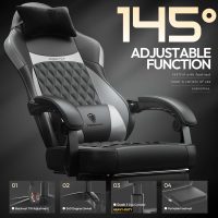 Dowinx Gaming Chair with Pocket Spring Cushion, Ergonomic Computer Chair with Massage Lumbar and Footrest for Adults, High Back Game Chair Leather for Office Gaming 300LBS, Grey New - Image 7