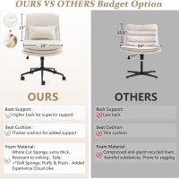 VINGLI Cloud Criss Cross Legged Chair,18" High Back Armless Home Office Desk Chair with Wheels,Wide Adjustable Comfy Padded Seat Task Computer Chair,Modern Swivel Makeup Vanity Chair,Microfiber,Beige - Image 5