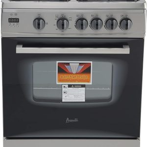 Avanti Gas Range Oven, Compact Freestanding Design, 4 Sealed Burners with Electronic Ignition, 2.6 Cu.Ft. Capacity Features Glass Door Storage Drawer Broiler and Accessories, 24-Inch, Stainless Steel