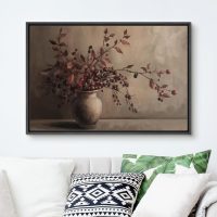 SIGNFORD Framed Canvas Print Wall Art Rustic Berries in Vase Traditional Still Life with Warm Tones Illustrations Modern Art Decorative Relax/Calm for Living Room, Bedroom, Office - 24"x36" Black - Image 2