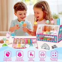Wooden Ice Cream Toys Kids Toy Food for Toddler Girls 3+, Ice Cream Shop Playset, Pretend Play Kitchen Toys with Display Counter & Fake Money - Wooden Food Toys for 3 4 5 Year Old Girls Boys Birthday - Image 6