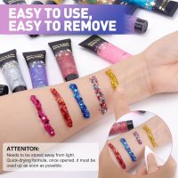 AROIC 14 Colors Body Glitter, Face & Hair Glitter Gel Set for Festival, Eye Shimmer for Women Glow in The Dark Rave Accessories Party Supplies, Face Paint Hair/Cheek/Eyelid Sparkle Makeup(18ml/Tube) - Image 5