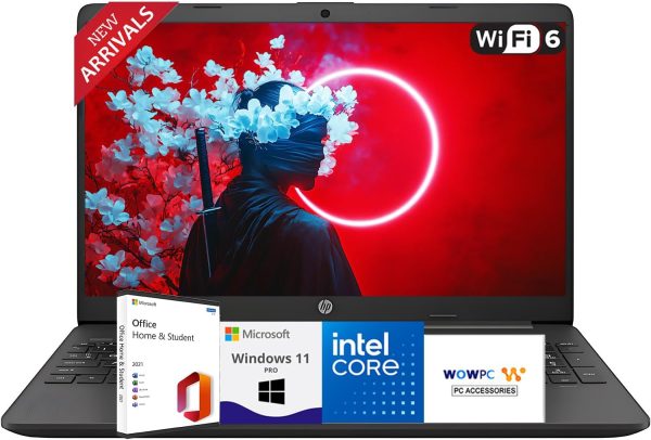 HP New Business Laptop with Microsoft Office, Intel Powerful Processor, 15.6" FHD LED Display, 16GB RAM, 512GB SSD, Ethernet RJ-45, Ultra Quiet Design, Long Battery Life, Windows 11 Pro, WOWPC USB