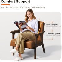 Casaottima PU Leather Accent Chair Mid Century Comfy Cozy Chair with Solid Wood Legs,Modern Arm Reading Chair with Button Tufted Back for Living Room Bedroom (Dark Brown) - Image 5