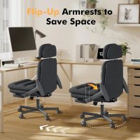 Criss Cross Chair with Wheels & Flip-up Arms, Executive Office Chair with Foot Rest, Swivel Cross Legged Office Chair, Corduroy Fabric Comfy Computer Desk Chair, Vanity Chair for Home, Black - Image 4