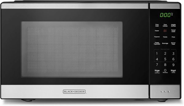 BLACK+DECKER Countertop Microwave Oven 0.9 Cu Ft, 6 Auto Menus, Child Lock, Memory Function, 10 Power Levels, Easy One-Touch Start, Digital Panel, 900W