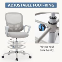 DUMOS Drafting Chair - Ergonomic Tall Office for Standing Desk, Counter with Height Adjustable and Comfortable Lumbar Support, Fixed Armrests, Grey - Image 9