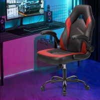 Sweetcrispy Computer Gaming Desk Chair - Ergonomic Office Executive Adjustable Swivel Task PU Leather Racing Chair with Flip-up Armrest for Adults, Kids, Men, Girls, Gamer, Black Red - Image 2
