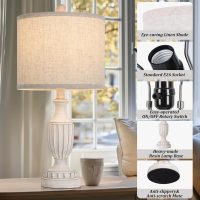 TOBUSA 22“ Farmhouse Table Lamps Set of 2, White Rustic Vintage Table Lamps for Living Room Bedroom, Antique Bedside Desk Lamps with Linen Shade, Traditional Resin Nightstand Lamp Sets for End Table - Image 6