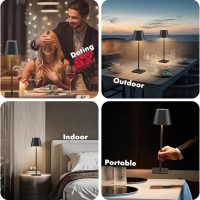 2-Pack LED Cordless Table Lamp, Rechargeable Battery Desk lamp 3W 5500mAh Battery Operated Stepless Dimming Modern Portable Table Light for Restaurant/Dinner/Bedroom/Outdoor IP54 Waterproof (Black) - Image 9